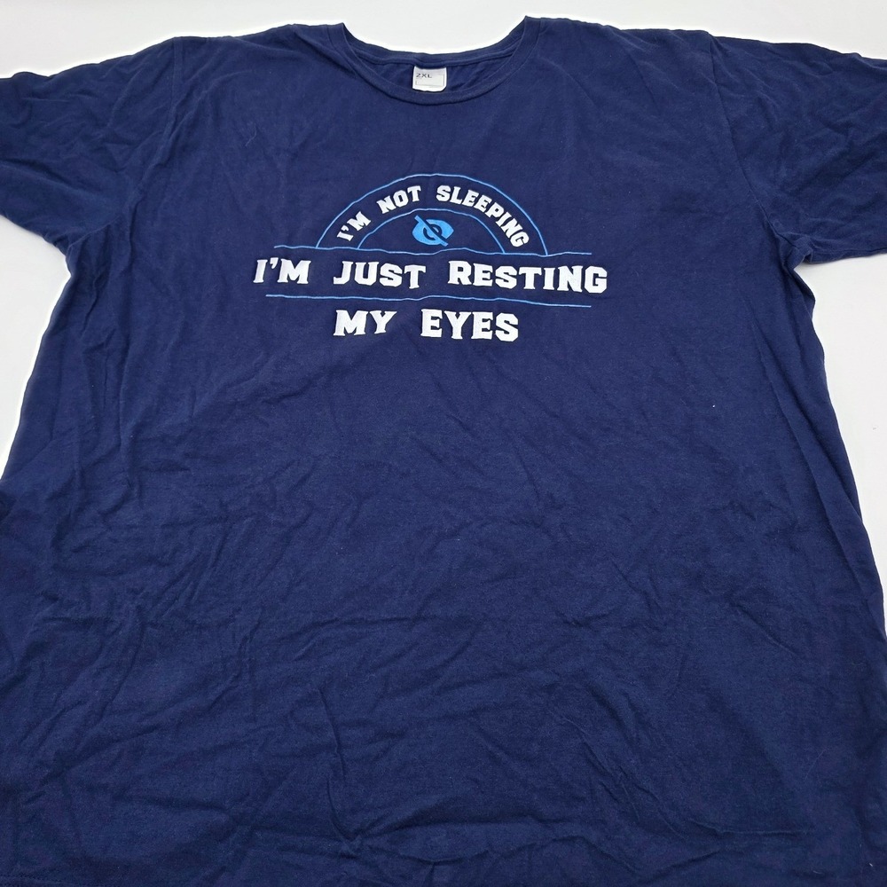 Humorous Graphic Tee Mens 2XL Navy Blue Resting My Eyes Slogan Shirt